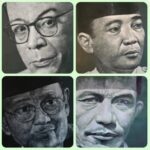 Potret lukisan Bung Hatta, Bung Karno, BJ Habibie, dan Tan Malaka pada pameran lukisan SciArt 8.0 Potret Ilmuwan Inspiratif Dalam Lukisan di Yogyakarta, 24 - 29 Juni 2025. Foto: Dialoguejakarta.com/R. Fadjri