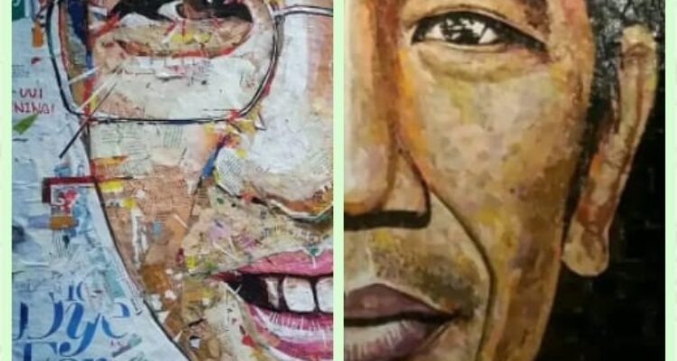 Lukisan dengan teknik kolase menggunakan bahan guntingan kertas majalah bekas. Foto: dialoguejakarta.com/F. Fadjri