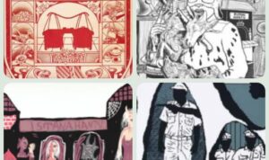 Karya grafis tentang Penembakan Misterius (Petrus) yang dipamerkan di Semarang. Foto: dialoguejakarta.com/R. Fadjri