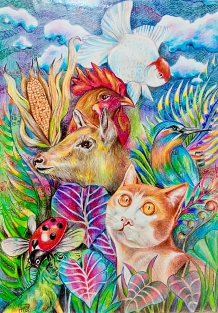 Karya drawing Bung Tiok (Kawanku Kewan-Kewan, 2025), Foto: Koleksi Bung Tiok. Foto: dialoguejakarta.com/R. Fadjri Karya drawing Bung Tiok (Kawanku Kewan-Kewan, 2025), Foto: Koleksi Bung Tiok. Foto: dialoguejakarta.com/R. Fadjri