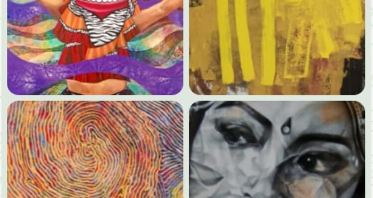 Sejumlah karya lukis empat perupa. Foto: Dokumentasi Biji Art Space. Foto: dialoguejakarta.com/R. Fadjri