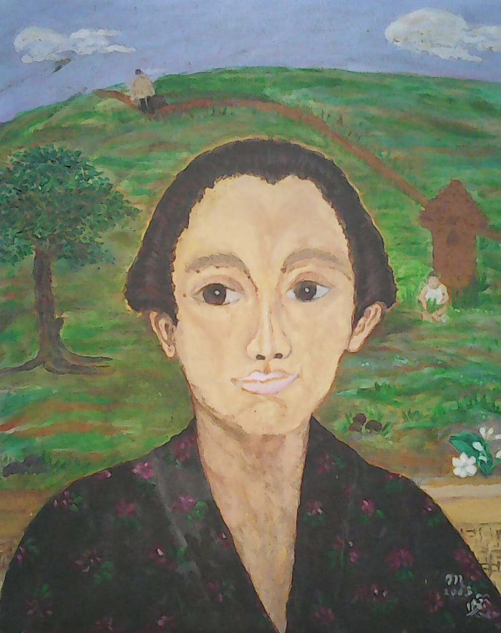 Karya lukis ulang Mia Bustam berjudul Potret Diri (2000). Foto: dialoguejakarta.com/Raihul Fadjri