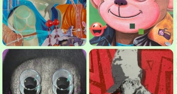 Sebagian dari karya pelukis yang dipamerkan pada pameran bertajuk 9099 di Indie Art House, Yogyakarta, 21 Juni - 4 Juli 2025. Foto: Dialoguejakarta.com/R. Fadjri
