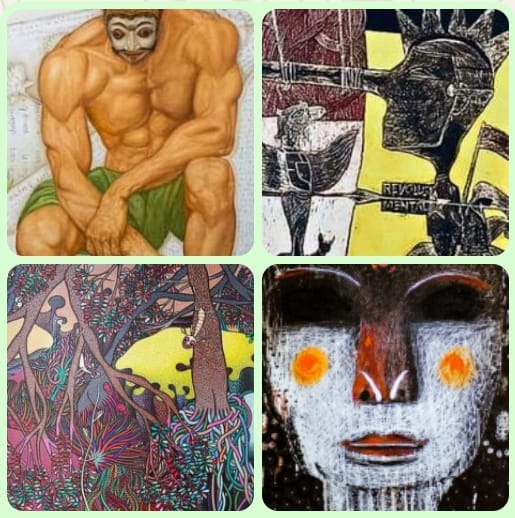 perupa senior Karya seni dari empat perupa senior yang menggelar pameran bersama di Rumas DAS Yogyakarta, 21 Juni – 21 Juli 2025. Foto: Dialoguejakarta.com/R. Fadjri